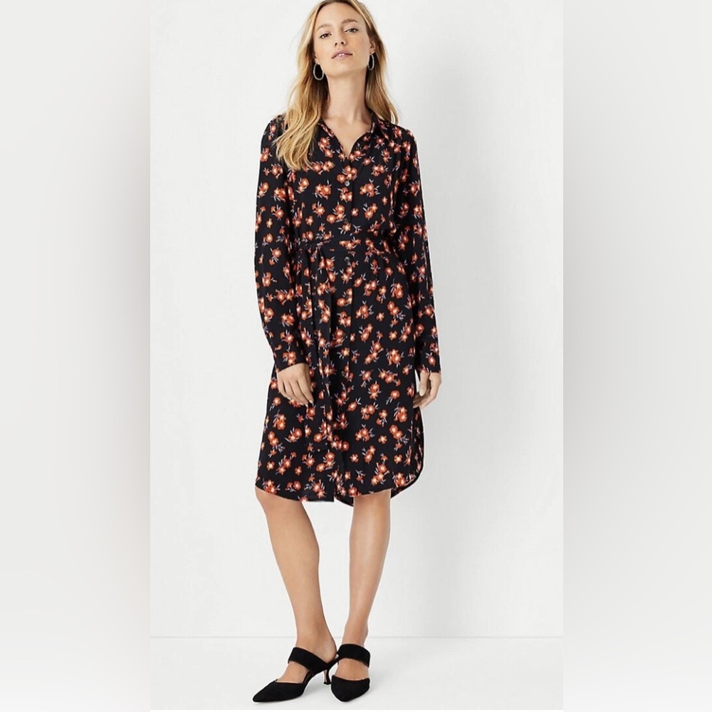 Ann Taylor Floral Belted Shirtdress Size Small